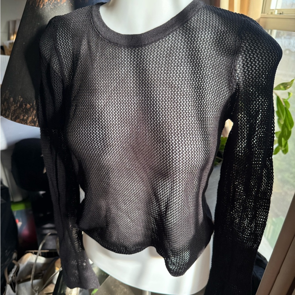 Black Mesh Long Sleeve Top summer - Picture 3 of 6